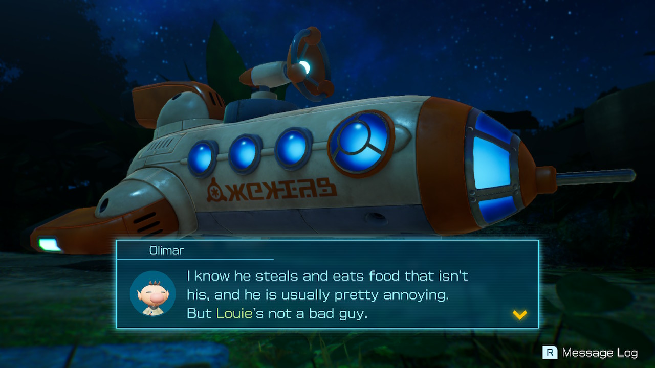 Screenshot from Pikmin 4 of Olimar trying to redeem Louie.